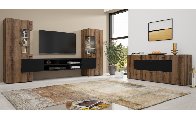 Комод COBY 247JMB26 2D2S Czarny Onyks/Dąb Wotan